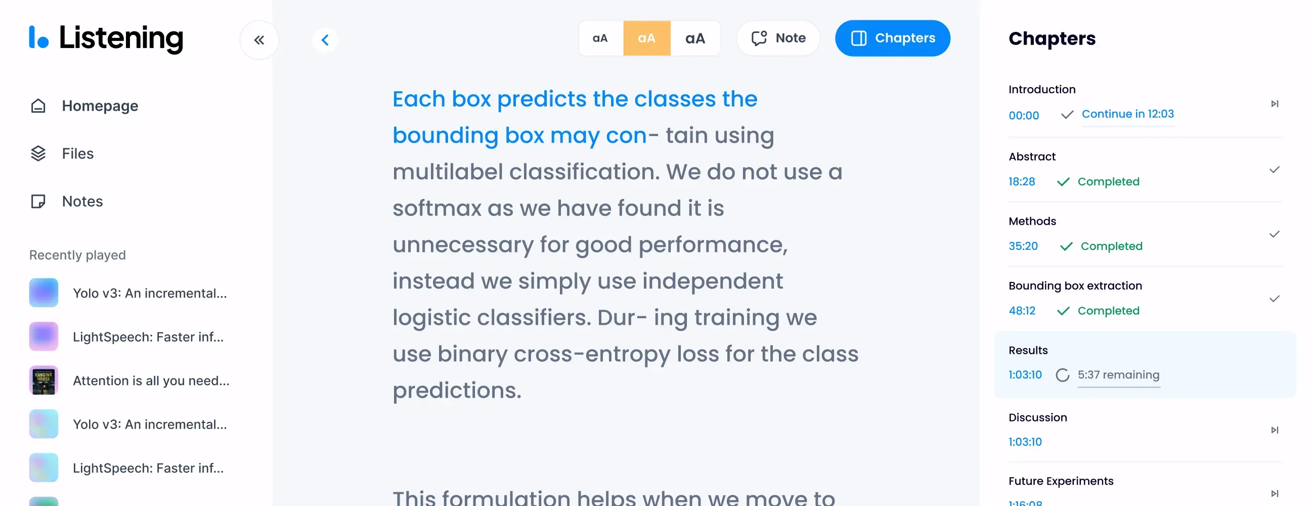 Reader chapters interface