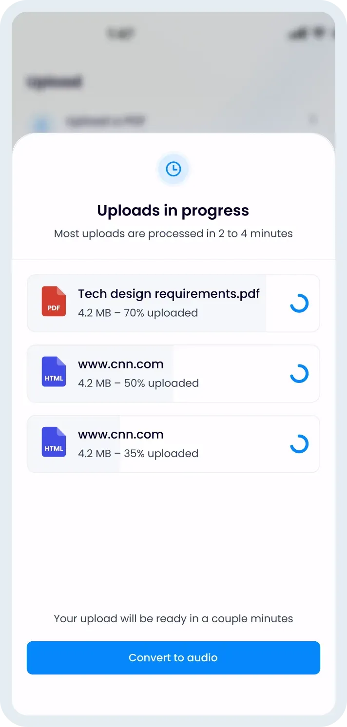Upload documents view