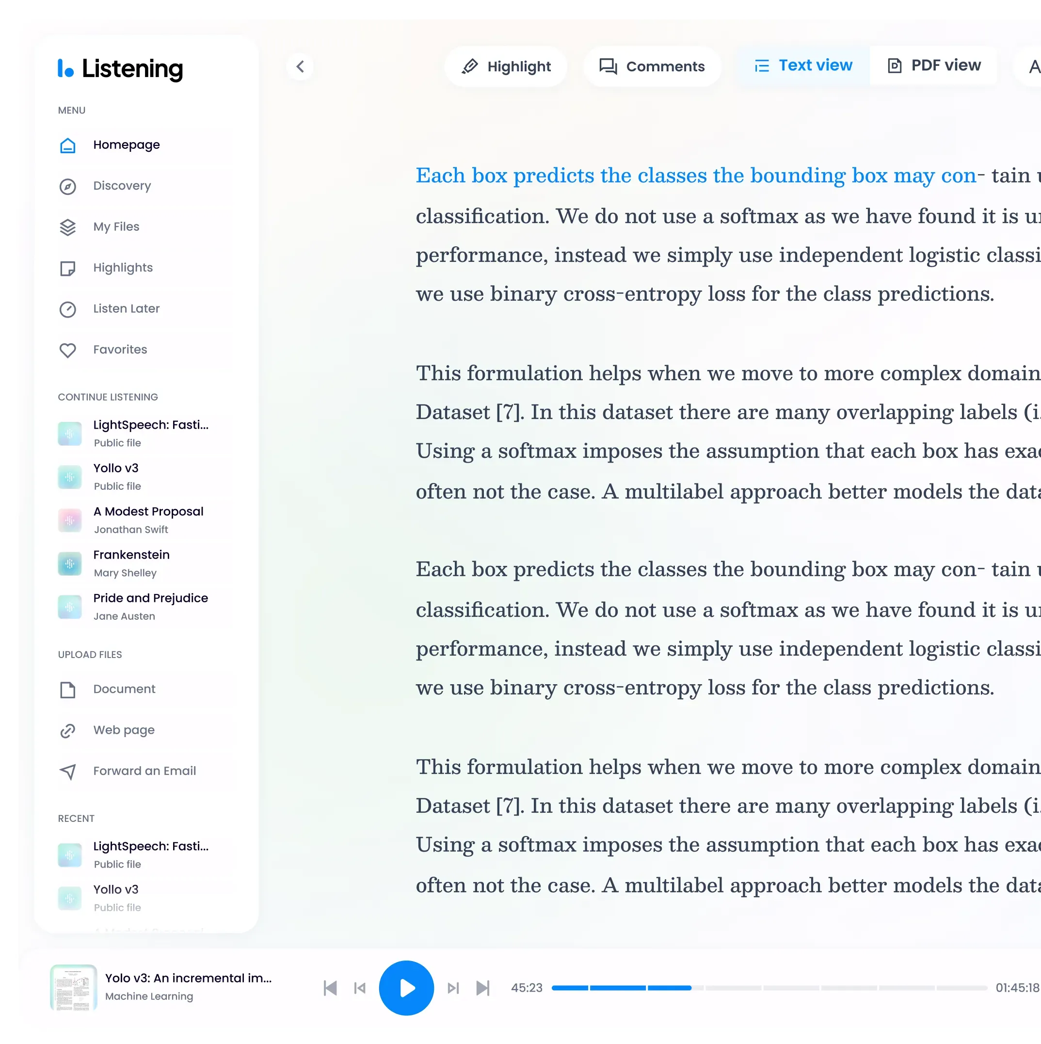 Preview of the Listening app dashboard interface